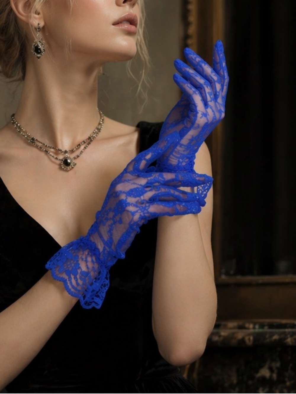 BRIDAL Blue Lace Gloves Elegant Bridal Wedding Bridesmaid Formal